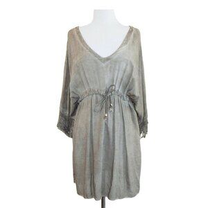 Ciao Milano Olive Cinch Waist Fringe Cover Up Dress Vacation Beach NWT One Size